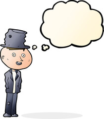 cartoon funny hobo man with thought bubble