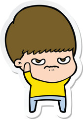 sticker of a annoyed cartoon boy