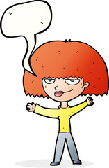 cartoon smug woman with speech bubble