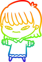 rainbow gradient line drawing cartoon woman