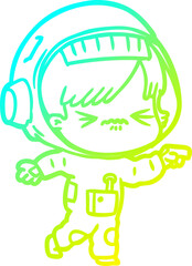 cold gradient line drawing cartoon astronaut woman