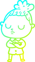 Obraz premium cold gradient line drawing cartoon calm woman