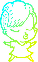 cold gradient line drawing cartoon pretty hipster girl