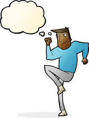 cartoon man jogging on spot with thought bubble