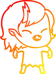 warm gradient line drawing cartoon laughing vampire girl