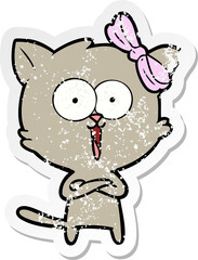 distressed sticker of a cartoon cat