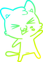 cold gradient line drawing cartoon cat hissing