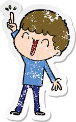 distressed sticker of a cartoon man with great idea