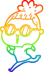 rainbow gradient line drawing cartoon woman wearing spectacles