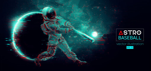 Baseball player astronaut in space action and planets on the background of the space. Vector illustration