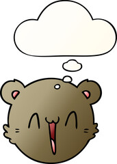 cute cartoon teddy bear face and thought bubble in smooth gradient style