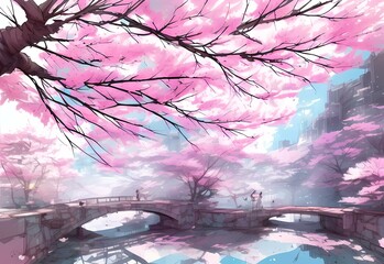 Cherry blossom tree created with generative ai technology