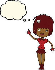 cartoon waving vampire girl with thought bubble