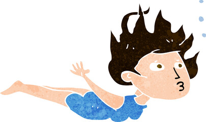 cartoon woman swimming underwater