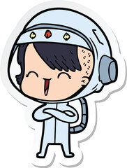 sticker of a happy cartoon space girl