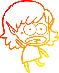 warm gradient line drawing cartoon shocked elf girl