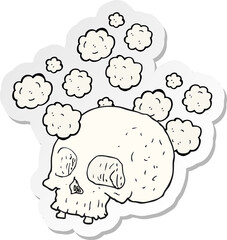 sticker of a cartoon old skull