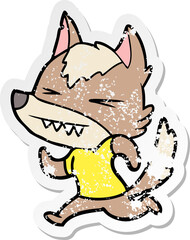 distressed sticker of a angry wolf cartoon
