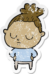 distressed sticker of a cartoon calm woman