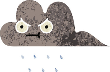retro illustration style cartoon storm rain cloud