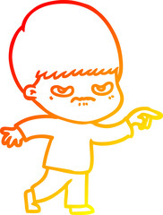 warm gradient line drawing angry cartoon boy