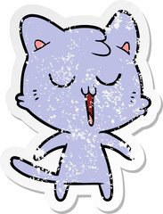 distressed sticker of a cartoon cat singing