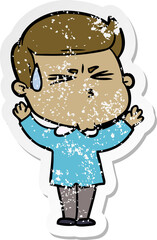 distressed sticker of a cartoon man sweating