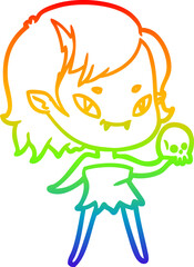 rainbow gradient line drawing cartoon friendly vampire girl with skull