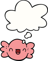 cartoon wrapped candy and thought bubble