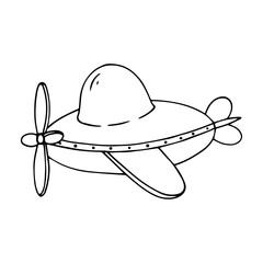 Linear sketch, coloring toy aircraft.Vector graphics.
