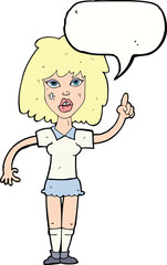 cartoon tough woman with idea with speech bubble