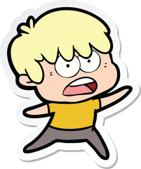 sticker of a worried cartoon boy