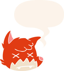 cartoon dead fox face and speech bubble in retro style