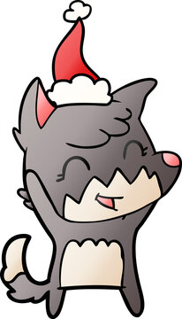 happy gradient cartoon of a fox wearing santa hat