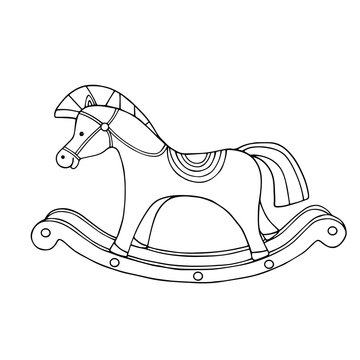 Linear sketch, doodles of a children's educational toy rocking horse. Vector graphics.