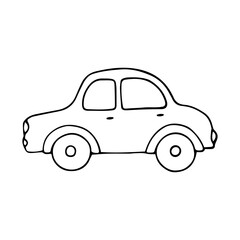 Linear sketch, coloring of a toy car. Vector graphics.