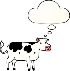 cartoon cow and thought bubble in smooth gradient style