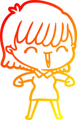 warm gradient line drawing cartoon woman
