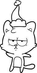 bored line drawing of a cat wearing santa hat