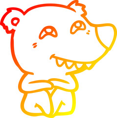 warm gradient line drawing cartoon polar bear showing teeth