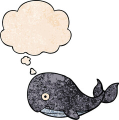 cartoon whale and thought bubble in grunge texture pattern style