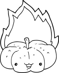 cartoon flaming pumpkin