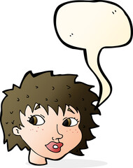 cartoon surprised woman with speech bubble