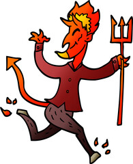 cartoon doodle devil with pitchfork