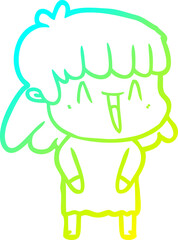 cold gradient line drawing cartoon woman