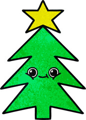 retro grunge texture cartoon christmas tree