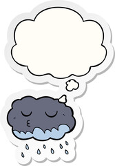 cartoon rain cloud and thought bubble as a printed sticker