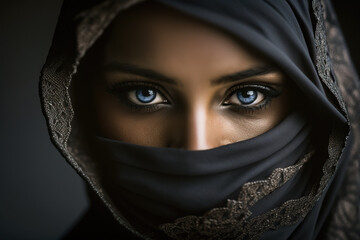 Naklejka premium Uncovering the Beauty of Diversity: An Arabic Woman in Her Veil - AI Generative