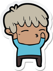 sticker of a cartoon curious boy