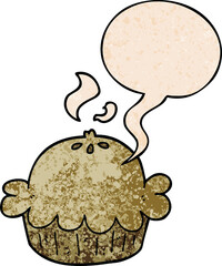 cartoon pie and speech bubble in retro texture style